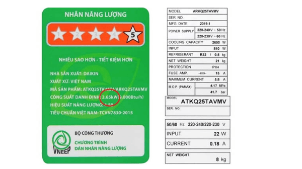 Nhãn năng lượng của điều hòa Daikin