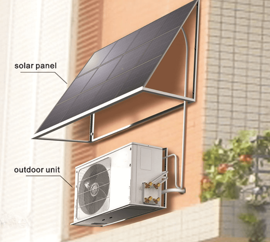 Lắp đặt tấm pin trên cục nóng của điều hòa