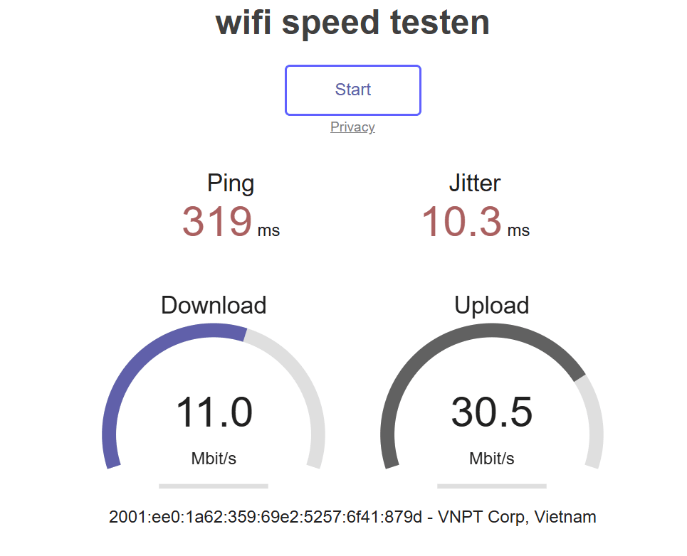 Kết quả test kết nối Server nước ngoài