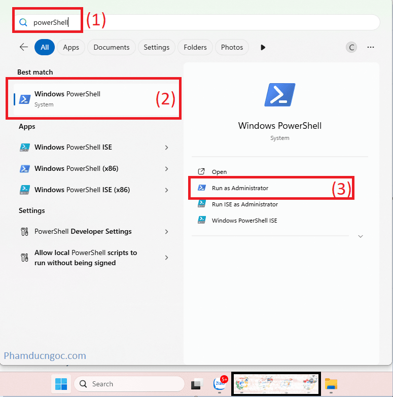 Mở PowerShell trên máy tính Windows 11