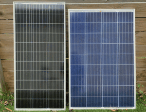 Nên dùng tấm pin Mono ( đơn tinh thể, màu đen, bên trái ) và tấm pin đa tinh thể ( màu xanh, bên phải ) chọn cái nào?