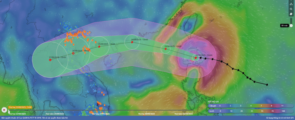 Bão số 9 trên Website Hệ thống Giám sát thiên tai Việt Nam (VNDMS)