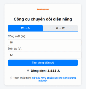 Kết quả tính đầu quạt BLDC sử dụng bao nhiêu Ampe