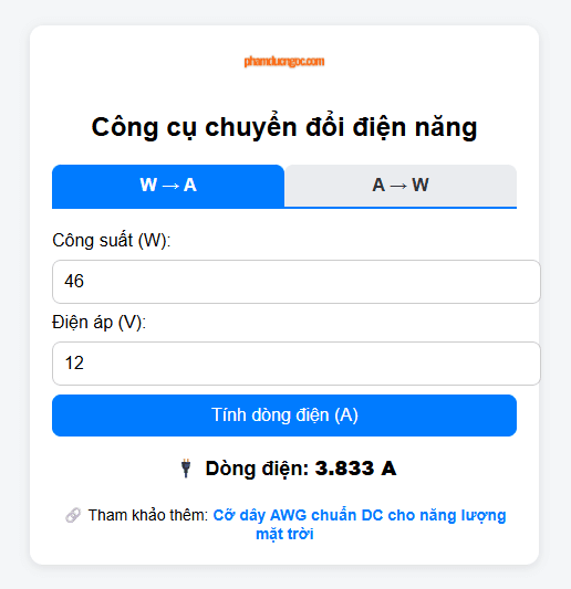 Kết quả tính đầu quạt BLDC sử dụng bao nhiêu Ampe
