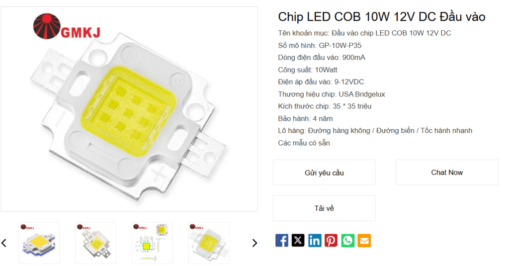 Chip LED COB 10W 12V DC Đầu vào