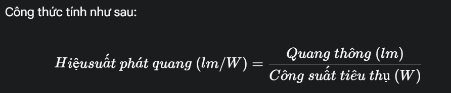Công thức tính hiệu suất phát quang của đèn