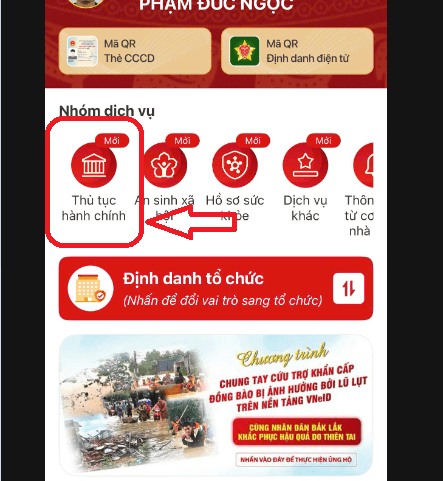 Giao diện ban đầu tiên của VneID