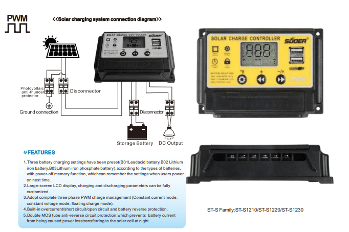Cách kết nối bộ điều khiển sạc PWM Souer 30A