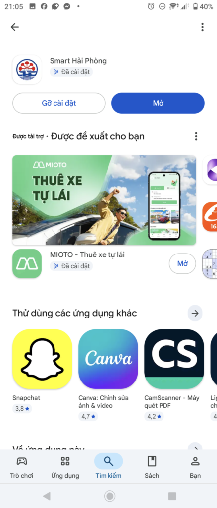 Cài đặt sau đó " mở" app Smart Hải Phòng để sử dụng