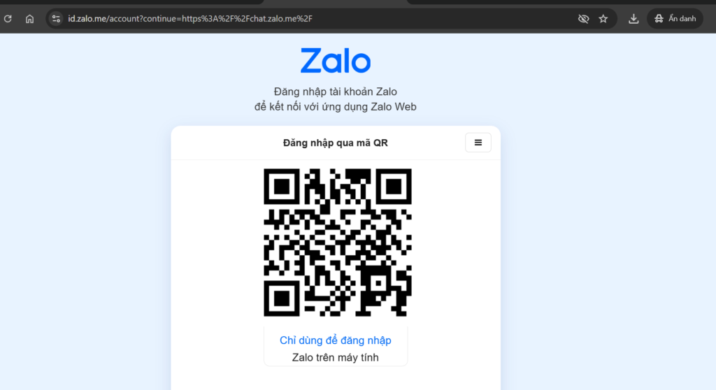 Đăng nhập Zalo Web bằng mã QR