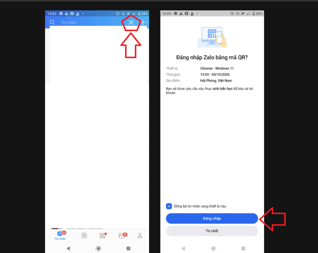 Quét mã QR đăng nhập Zalo