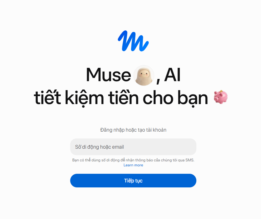 Vào trang đăng ký của Muse.ai