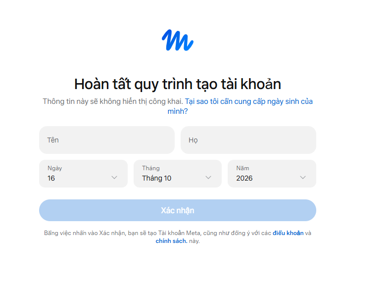 Hoàn tất quy trình tạo tài khoản Meta để có tài khoản Muse AI