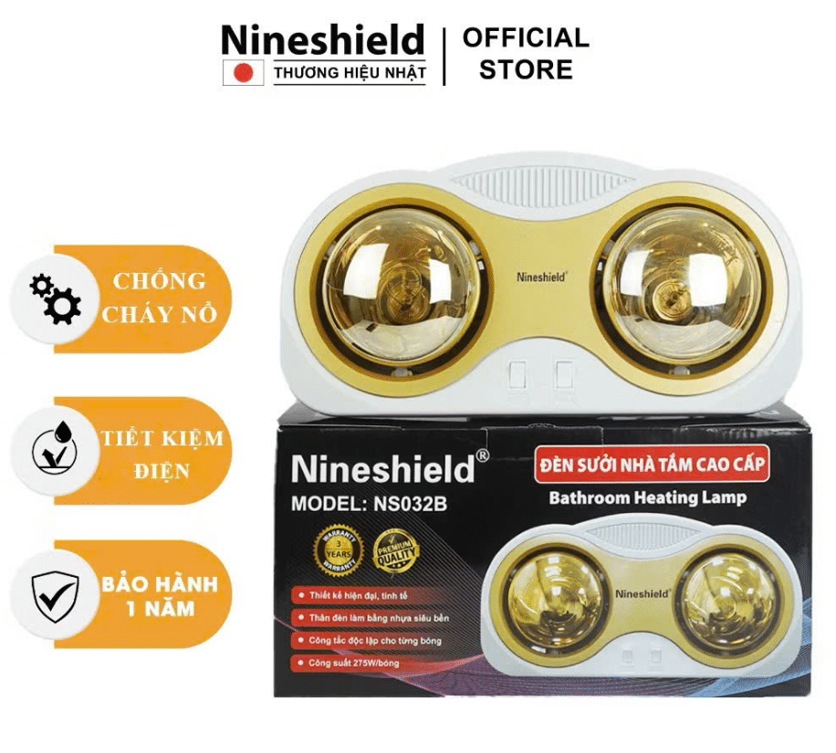 Thông tin sản phẩm Đèn sưởi nhà tắm 2 bóng Nineshield NS 032B